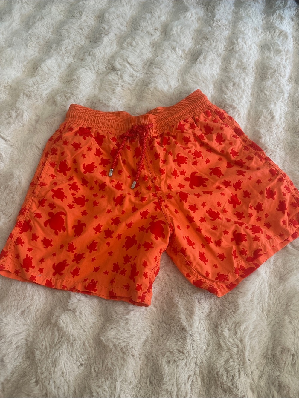 Vilebrequin turtle Mid-Length Logo-Flocked Swim Shorts Orange - Picture 6 of 7